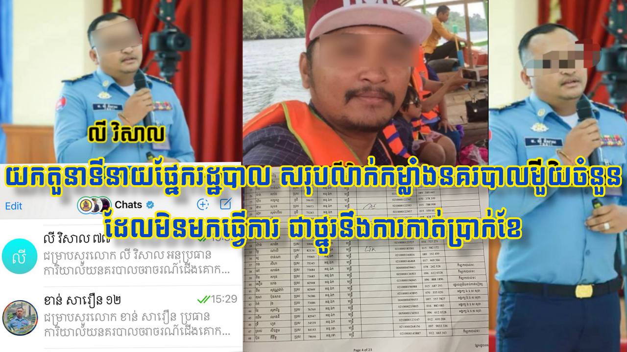 យកតួនាទីនាយផ្នែករដ្ឋបាលសរុបលាក់កម្លាំងនគរបាលមួយចំនួនដែលមិនមកធ្វើការជាថ្នូរនឹងការកាត់ប្រាក់ខែ ?